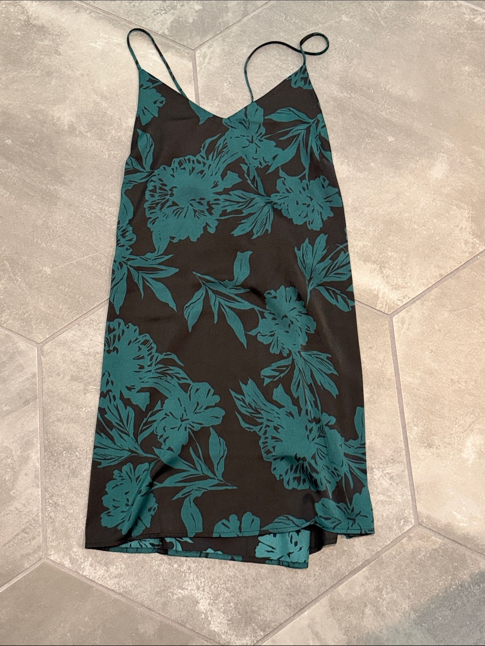 RVCA Black Slip Dress with Teal Floral Print